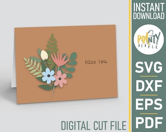 Miss You Card SVG Template | Floral Papercut DIY (Digital Download)