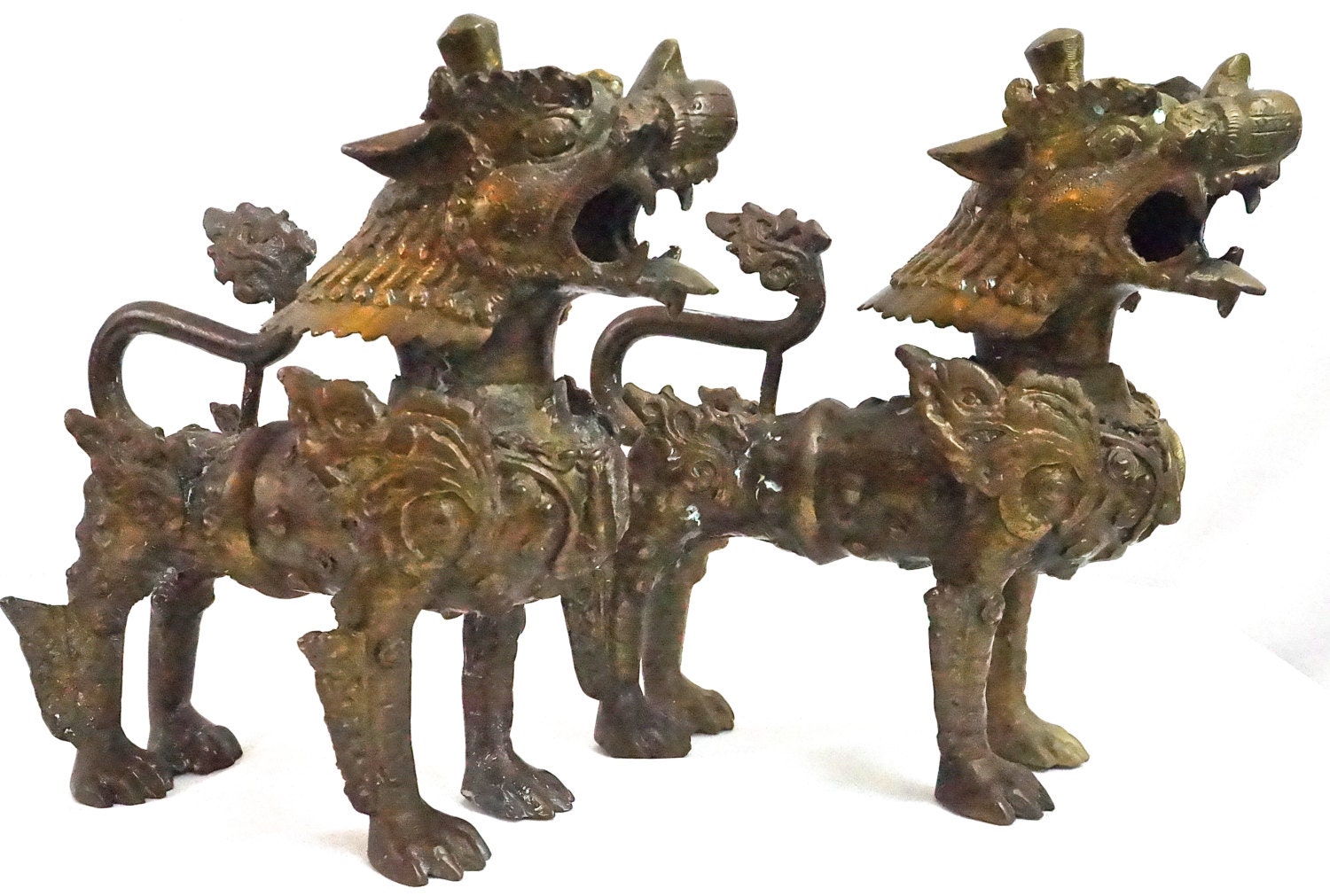 Large Heavy Brass Chinese Fu Dogs Foo Dog Statues Chinoiserie Etsy