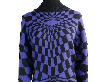Vintage GIANNI VERSACE Optical Print Sweater in Purple and Black Size M