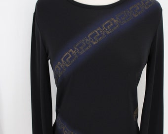 GIANNI VERSACE Vintage 90’s  Greek Mottiff Navy and Gold  Vintage Top Size M