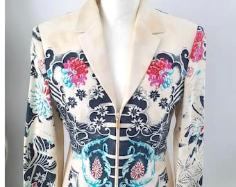 Vintage Early 90s Gianni Versace Off White Jacket with floral print Size 42 - 6/8