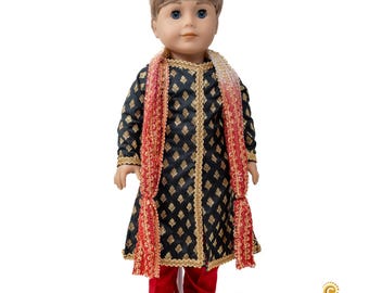 Indianerkleid (Sherwani/Kurta-Pajama) für 45 cm Puppe