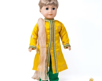 Authentic Indian Sherwani Outfit for 18" Boy Doll – Luxury Kurta Pajama Set