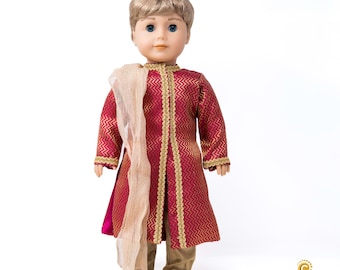 Authentic Indian Sherwani Outfit for 18" Boy Doll – Luxury Kurta Pajama Set