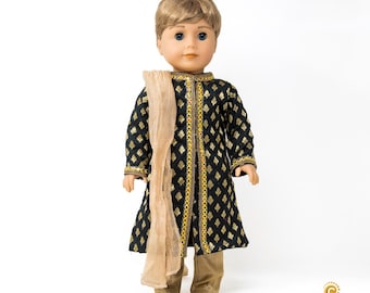 Authentic Indian Sherwani Outfit for 18" Boy Doll – Luxury Kurta Pajama Set