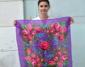 Purple square head scarf women, Floral boho Scarf, festival hippi bandana, lightweight summer scarf, Vintage scarves for women, gift for her
