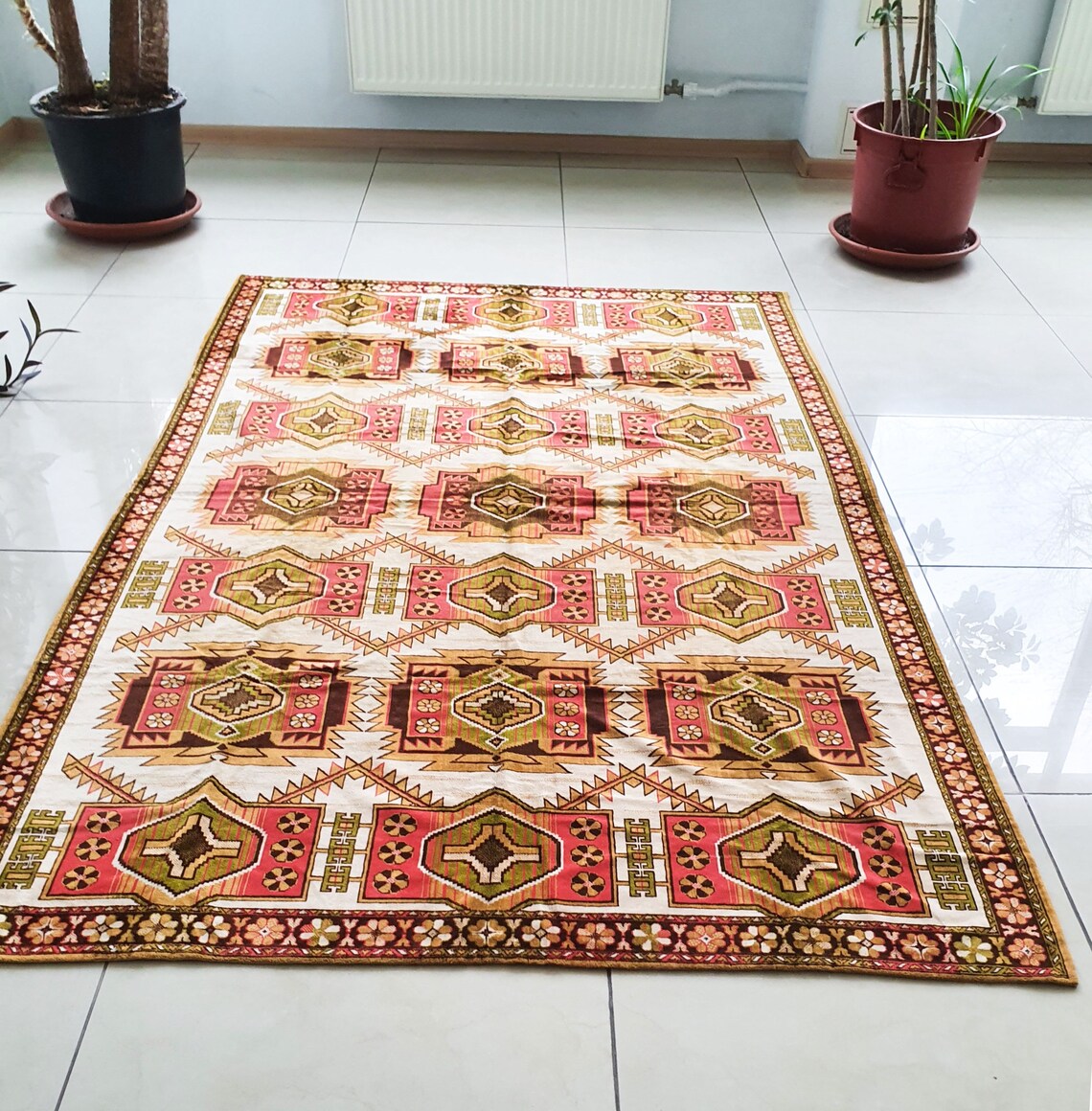Vintage German runner rug colorful bohemian area rug velvet Etsy