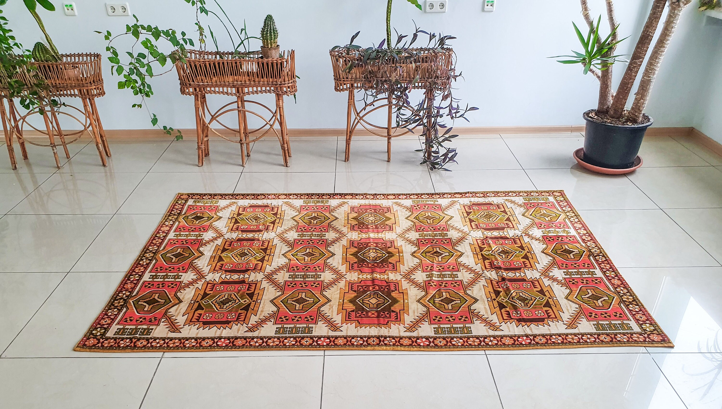 Vintage German runner rug colorful bohemian area rug velvet Etsy
