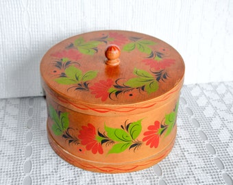 Vintage Wood Canister with Lid, Large Cookie Jar, Handpainted Wood Container, Farmhouse Rustic Kitchen Decor, Coffe or Flour Cannister