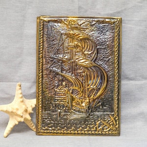 Ship Wall Art Embossed Metal Decorative Plaque Picture, Nautical Home Decor, Beach House Decoration, Unique Gift for Sailors & Sea Lovers