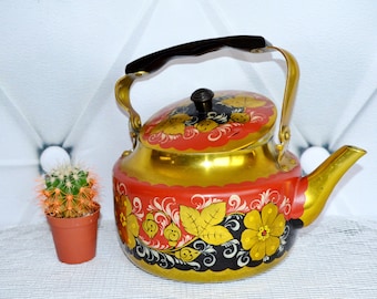 Hand Painted Kettle 2.5L Floral Decorative Metal Water Tea Pot Red Black Gold Yellow Colourfull Decorative Metal Housewarming Gift