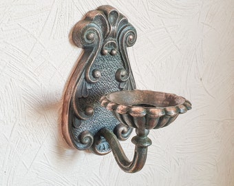 Vintage wall candle sconce, Baroque ornate wall decor, Gothic Victorian brass single candle candlestick holder, rustic farmhouse decor