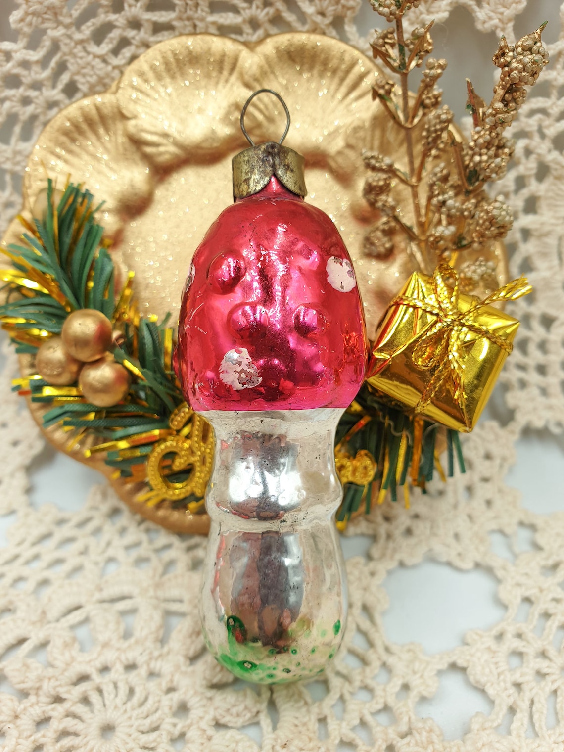 Vintage Glass mushroom Christmas ornament woodland forest  Etsy