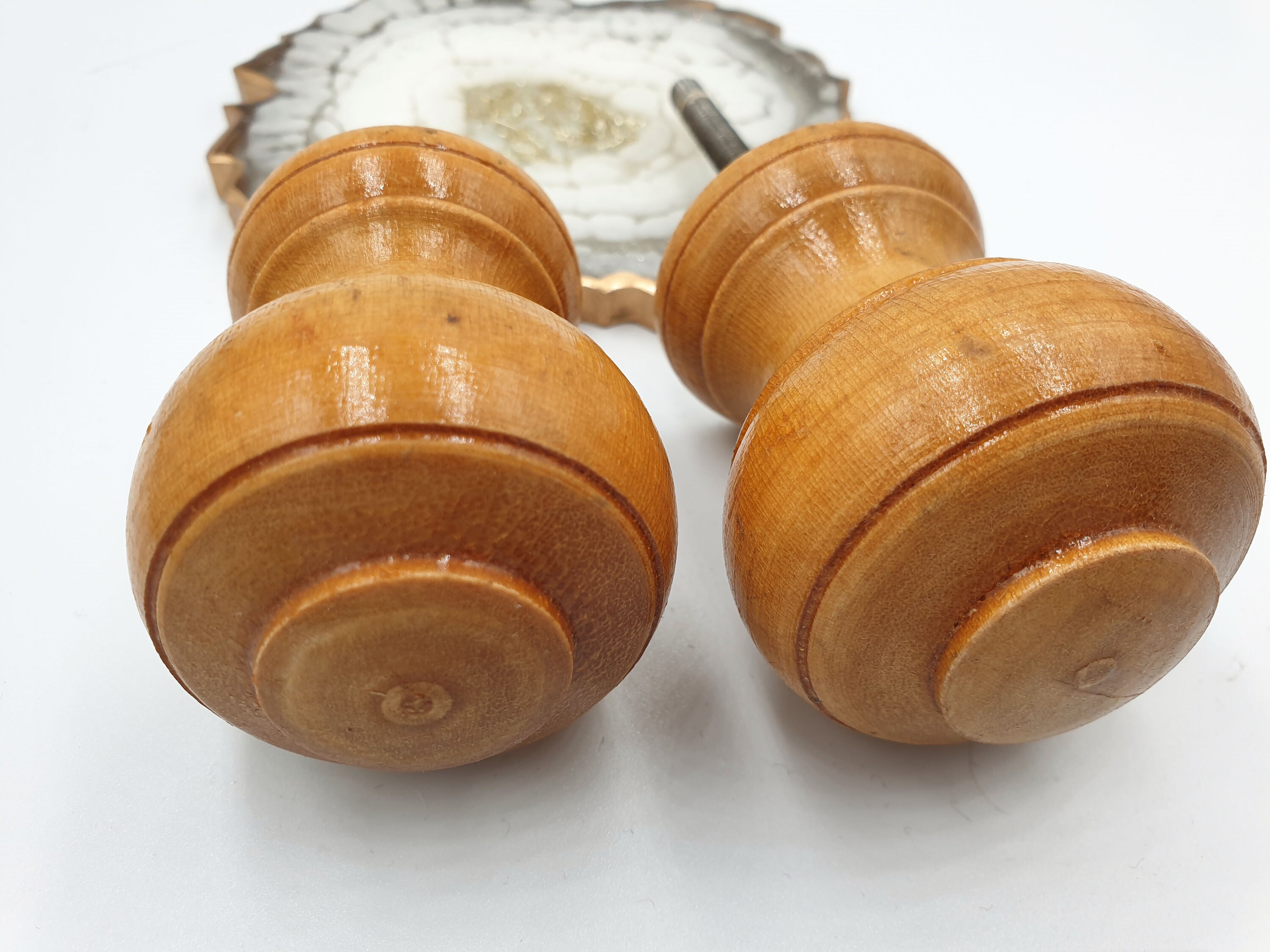 Vintage wood pair door knobs handles round drawer knobs Etsy