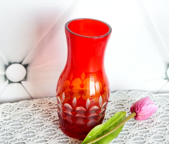 バカラ　クリスタルガラス　花瓶　フラワーベース　レッド系 バカラ クリスタルガラス 花瓶 フラワーベース レッド系 バカラ