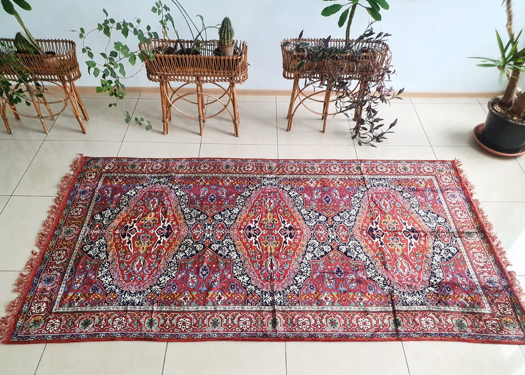 Vintage Flatweave Runner Rug Red Carpet Kilim 5x9ft Medallion Etsy