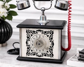 Vintage Rotary Telephone, Black & White Classic Decor Phone, Retro Desk Telephone with Chrome Handset, Mid-Century Kyiv Ukraine Souvenir