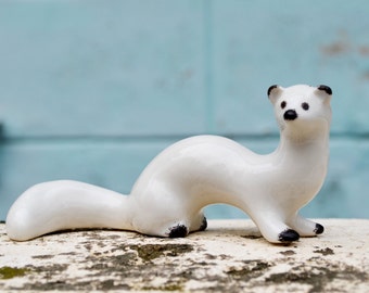 White Ceramic Porcelain ferret animal figurine Sculpture, Pan Pantalaimon His Dark Materials, Christmas Gift idea, home retro decor