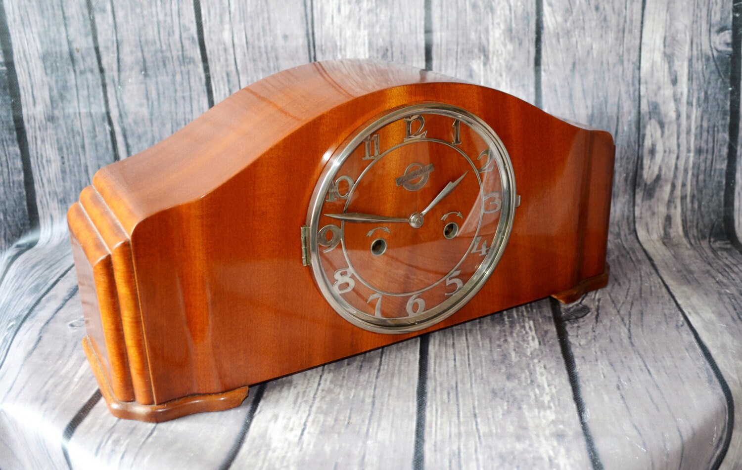 Vintage art deco striking clock wood mantel mantle mid Etsy