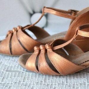 Vintage girls dance shoes, Salsa latin T-Strap shoes, brown leather Dance Shoes, size 12 shoes, training shoes image 1