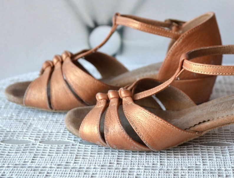 Vintage girls dance shoes, Salsa latin T-Strap shoes, brown leather Dance Shoes, size 12 shoes, training shoes image 1