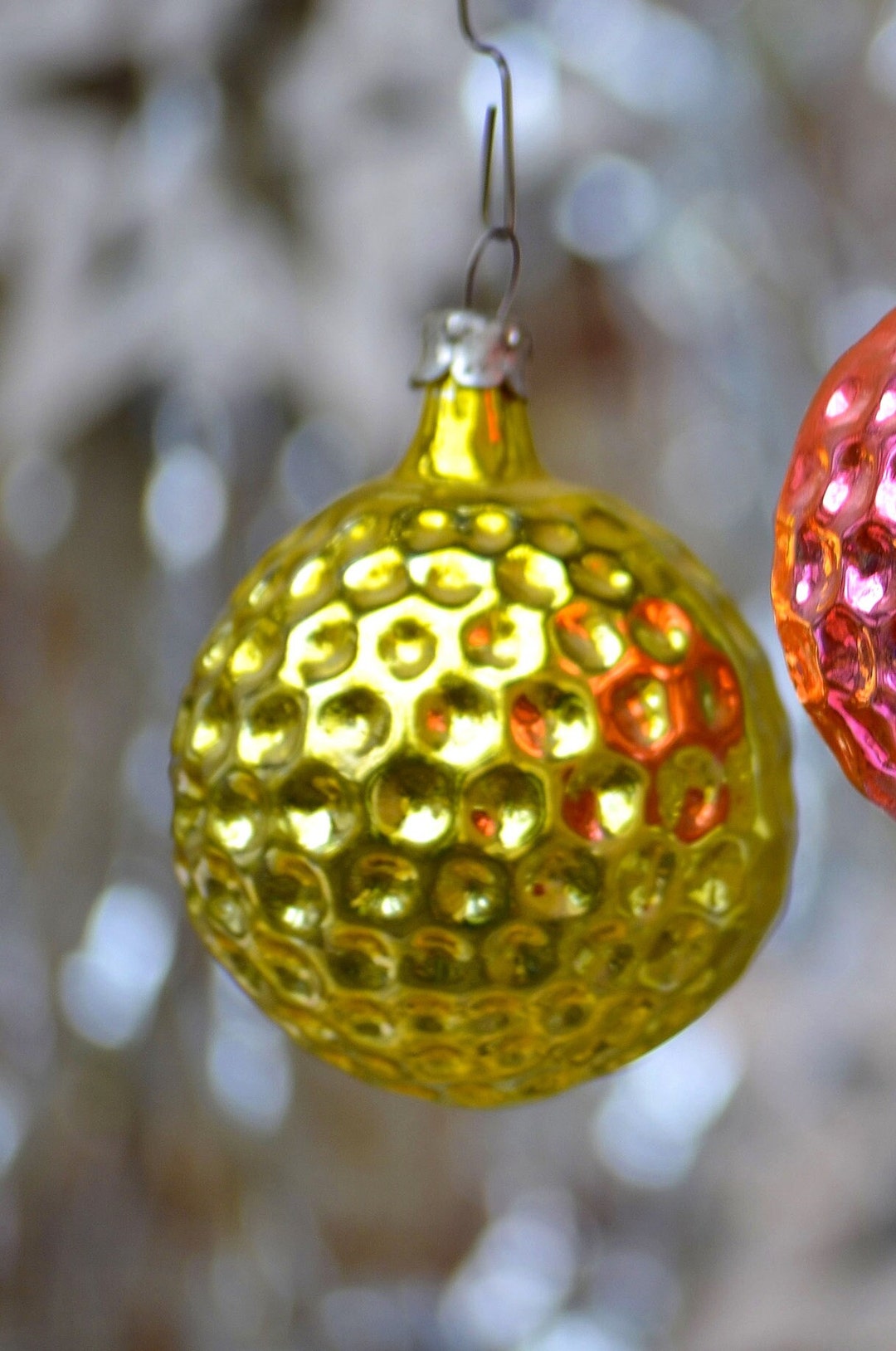 Gold Golf Ball Christmas Ornament, Gifts for Golfers, Yellow Glass