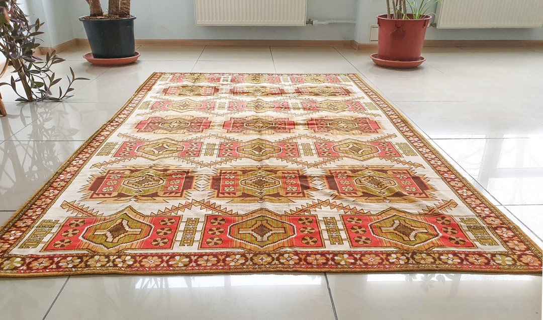 Vintage Green Pink Aztec Rug Runner Bohemian 5x7 Area Rug Etsy