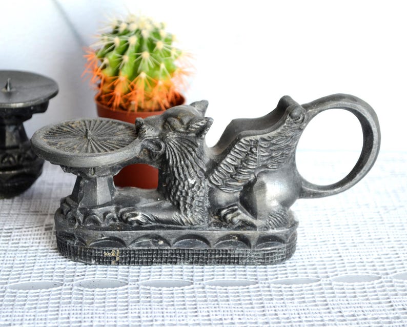 Goth Candle Holder Griffin Gargoyle with Handle, Gothic Witchy Candlestick Holder, Home altar decor, Witchcraft supplies