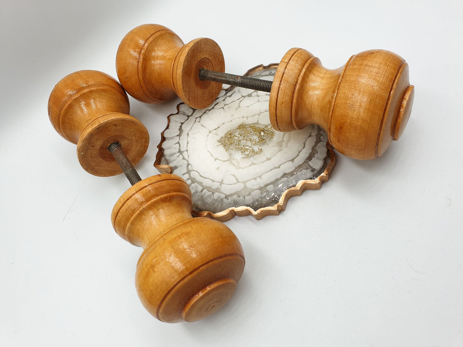 Vintage wood pair door knobs handles round drawer knobs Etsy