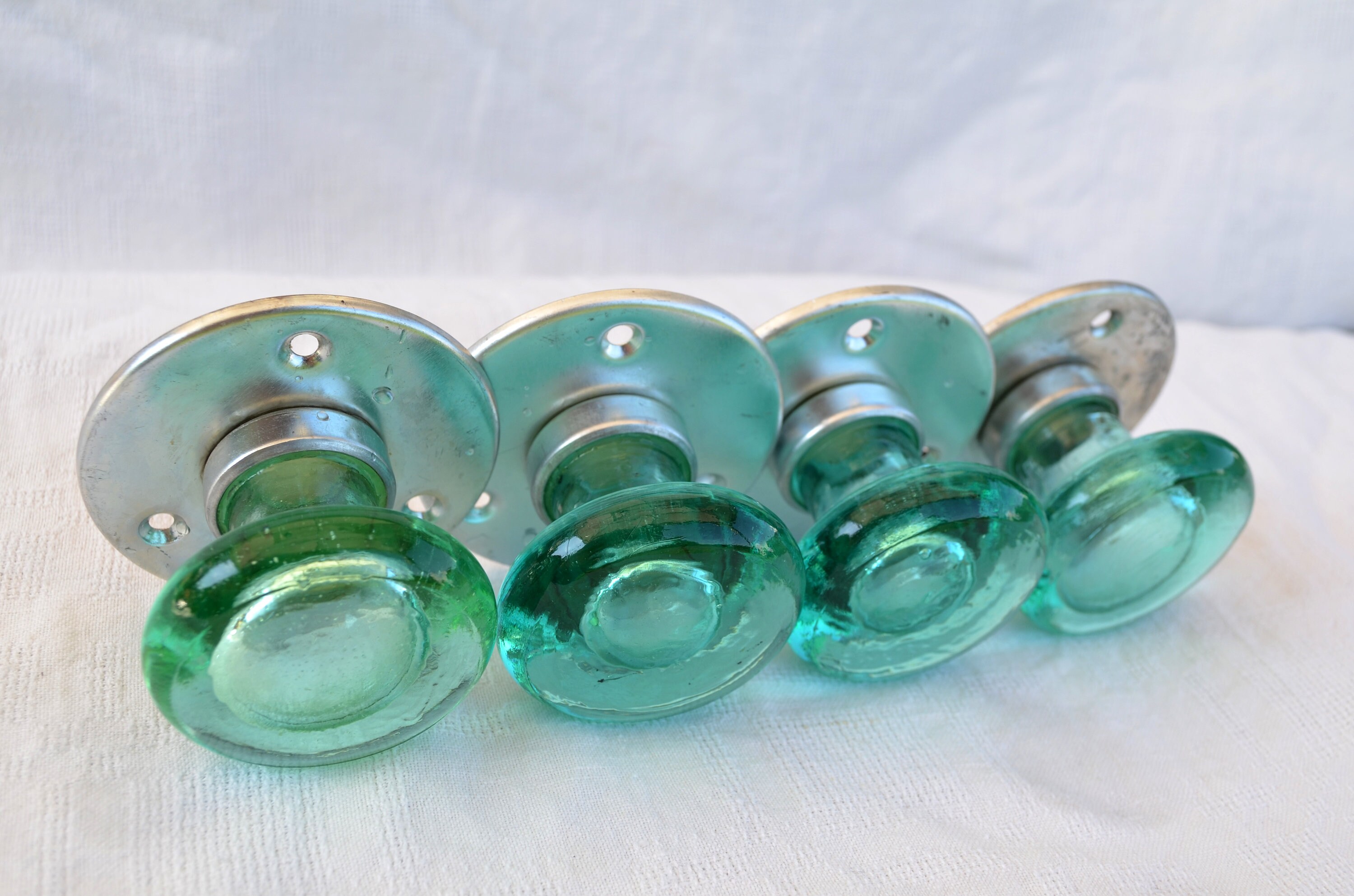 Vintage green Glass Door Knobs Set of 2 door handle pair Etsy