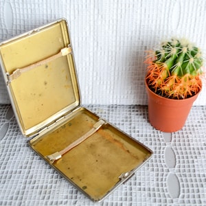 Pinup Girl Cigarette Case Box, Retro Metal Wallet red silver, credit business cards case holder, Vintage 50s German gift for him
