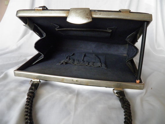 Vintage black metal frame handbag 50s clutch with… - image 9