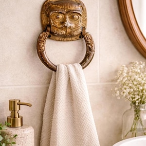 Antique Cast Iron Gargoyle Door Knocker, Animal Head Black Drawer Ring Pull Handle, Towel Holder, Lion Monkey