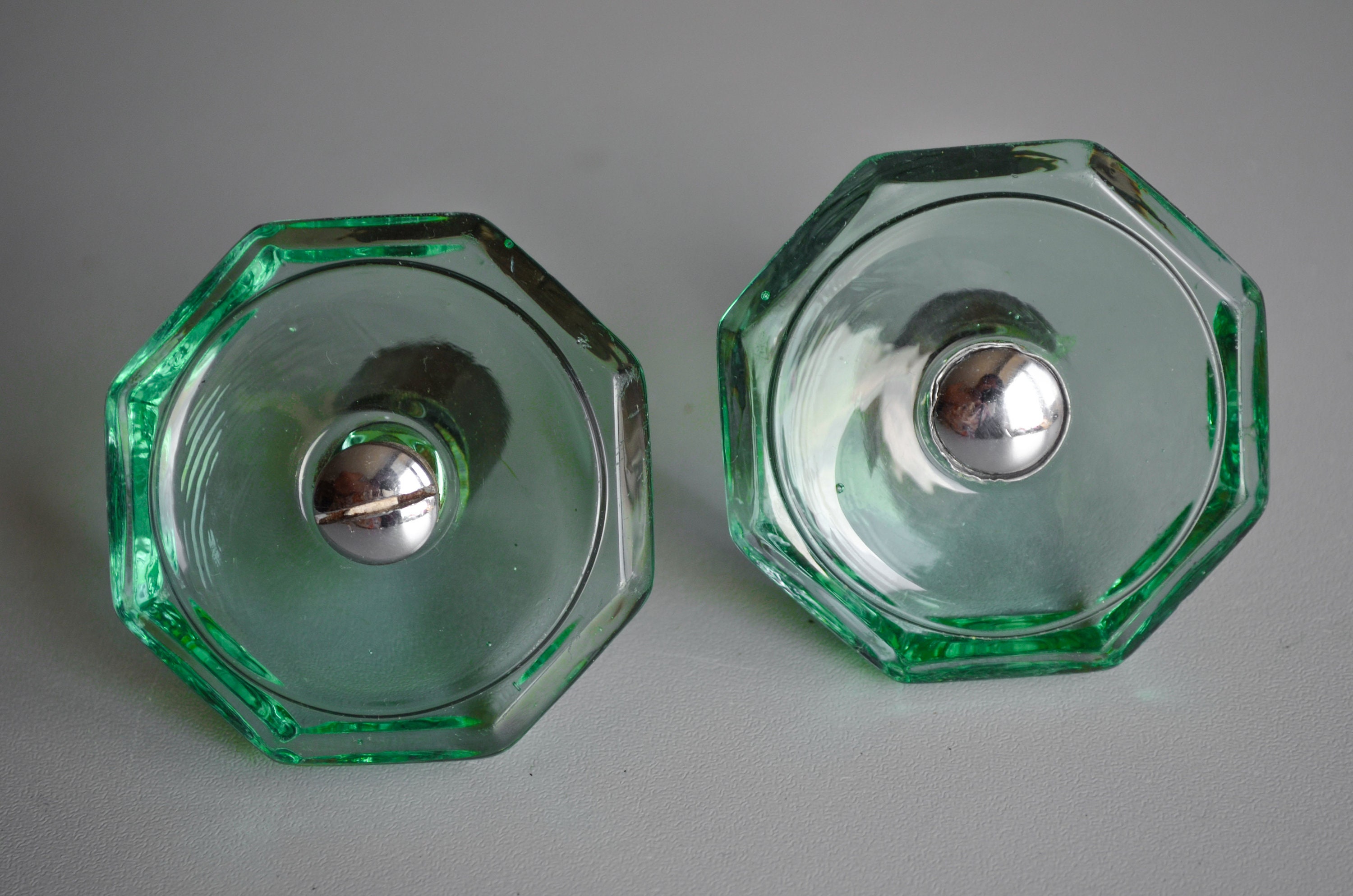 Vintage green glass door knob handle pair сlear crystal door Etsy