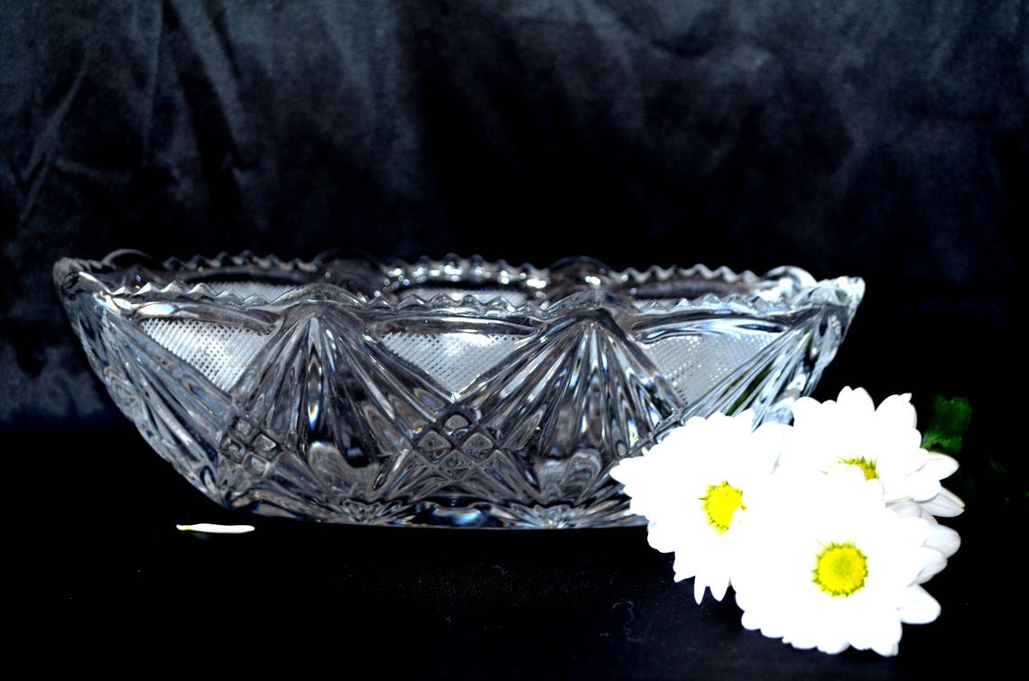 Vintage Cut Glass oval Bowl Centerpiece lead crystal Bowl Etsy