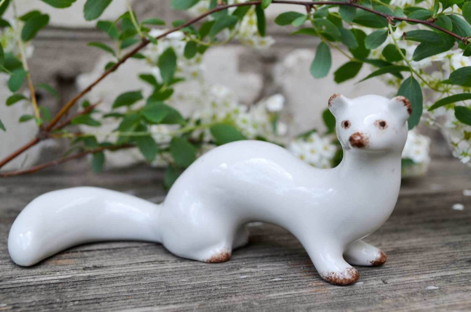 White Ceramic Porcelain Stoat animal figurine Sculpture Pan Etsy