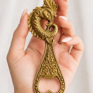 Vintage gouden drakenflesopener, massief messing Chinees baraccessoire, antiek keukenaccessoire om te verzamelen, cadeau voor hem