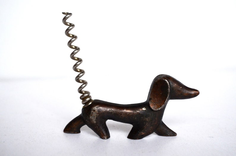 Vintage DOG Figurine Corkscrew Dachshund Wine Bottle Opener, Art Deco Bar Decor, Animal Walter Bosse, Birthday Gift for Him Men