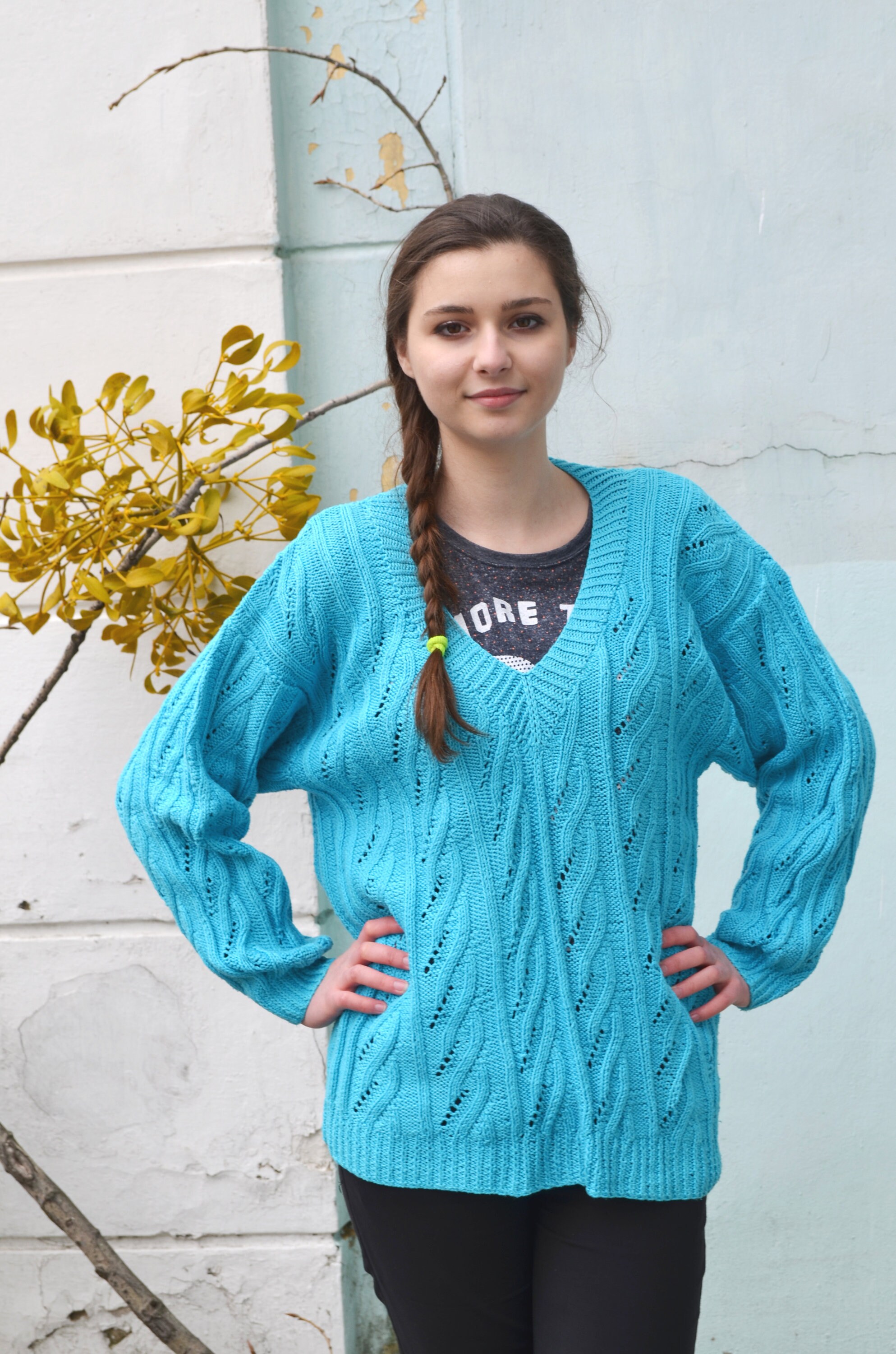 Vintage V neck blue sweater pullover e girl y2k aesthetic 90s | Etsy