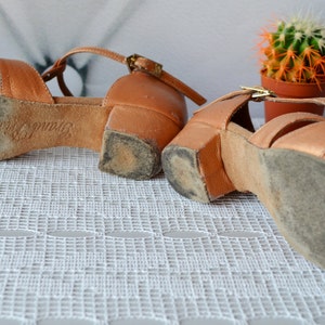 Vintage girls dance shoes, Salsa latin T-Strap shoes, brown leather Dance Shoes, size 12 shoes, training shoes image 5