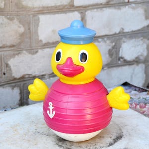 Vintage Roly Poly Duck Doll Nevalyashka, Baby Shower Gift, Retro Nursery Decor, Baby Girl Boy Gift