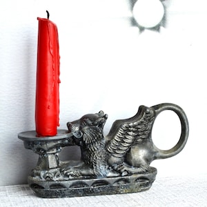 Goth Candle Holder Griffin Gargoyle with Handle, Gothic Witchy Candlestick Holder, Home altar decor, Witchcraft supplies