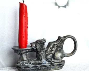Goth Candle Holder Griffin Gargoyle with Handle, Gothic Witchy Candlestick Holder, Home altar decor, Witchcraft supplies