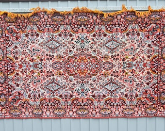 Vintage flatweave bedside floral rug floor carpet, 3.6x6ft yoga meditation prayer mat Velvet small area runner washable kilim