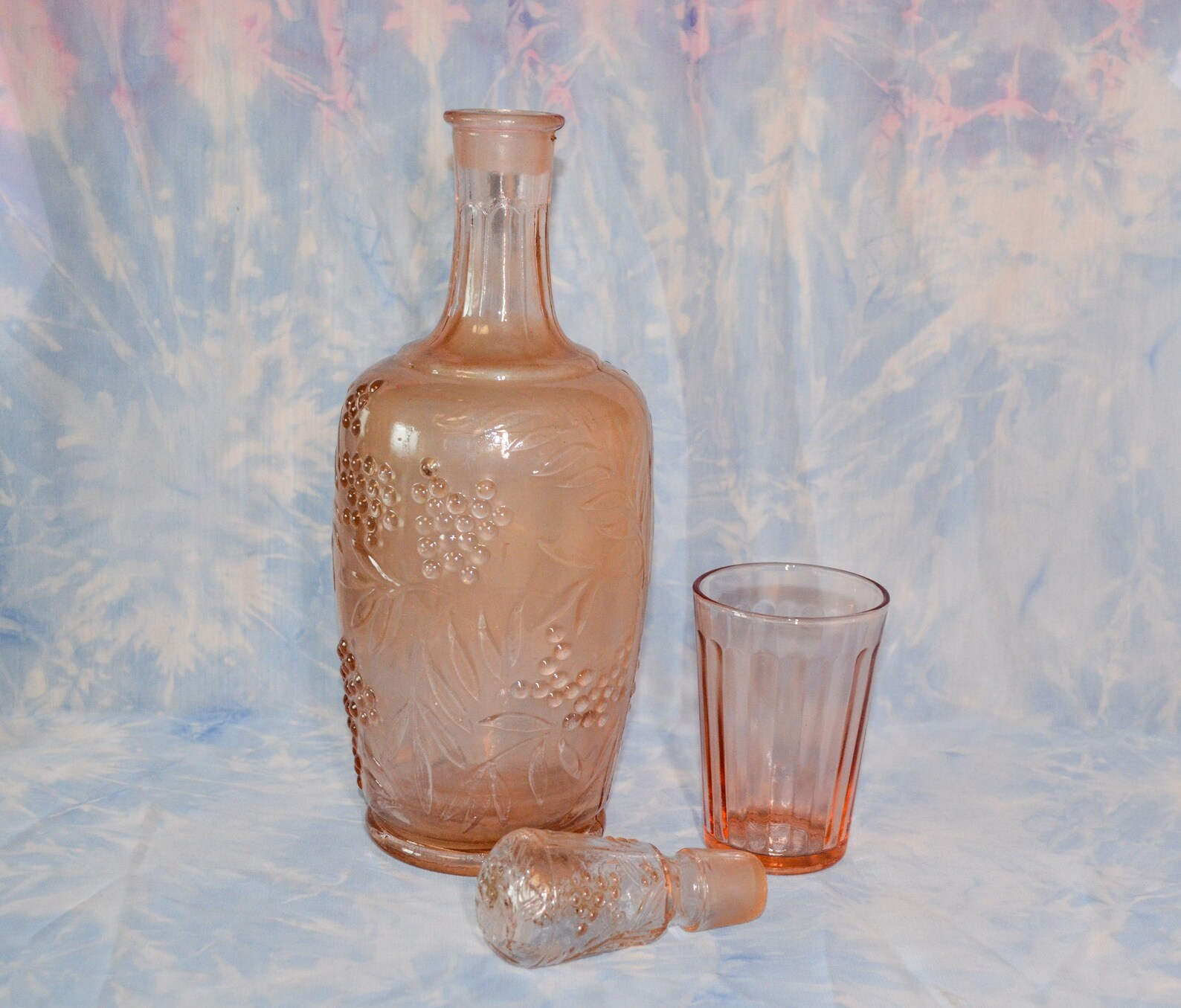 Vintage pink glass decanter set with stopper whiskey wine Etsy