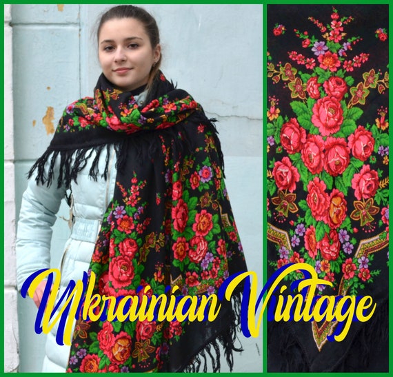 Vintage ukrainian shawl wrap, head folk art ethni… - image 8