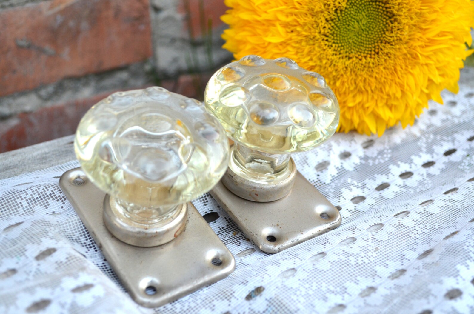 Vintage Glass Door Knobs Set of 2 clear glass door handles Etsy