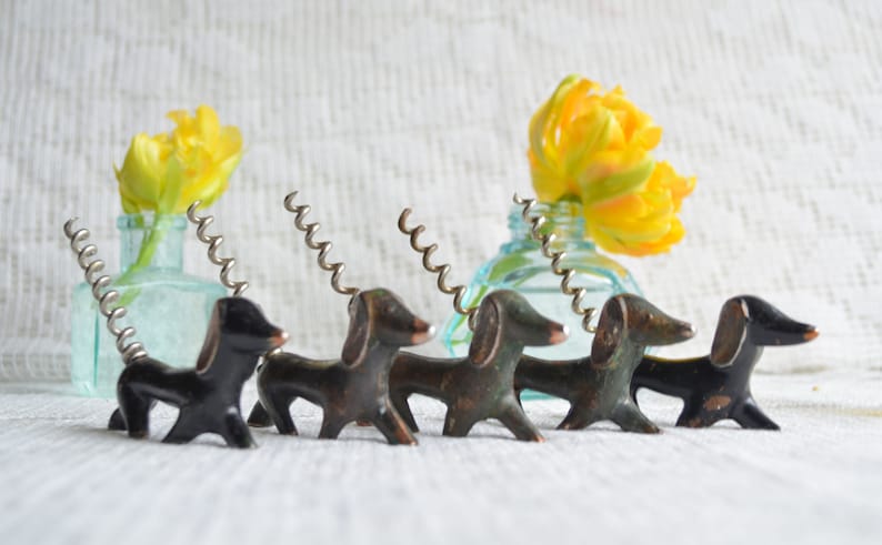 Vintage DOG Figurine Corkscrew Dachshund Wine Bottle Opener, Art Deco Bar Decor, Animal Walter Bosse, Birthday Gift for Him Men