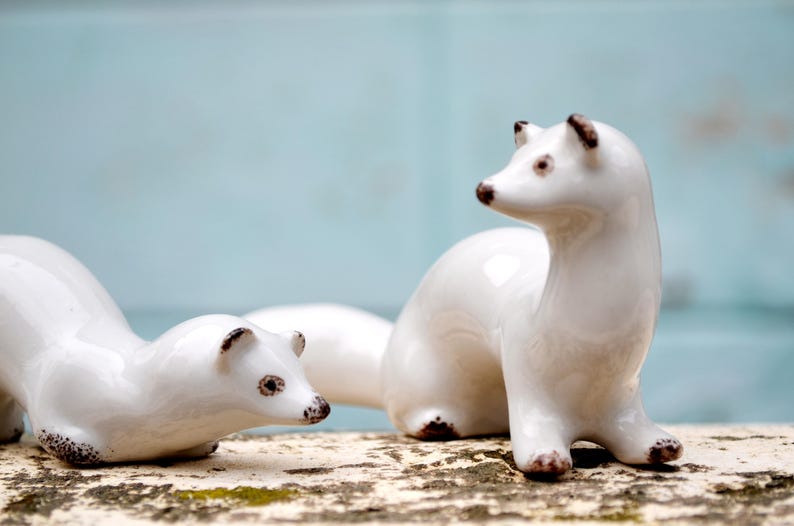 White Ceramic Porcelain ferret animal figurine Sculpture, Pan Pantalaimon His Dark Materials, Christmas Gift idea, home retro decor image 3