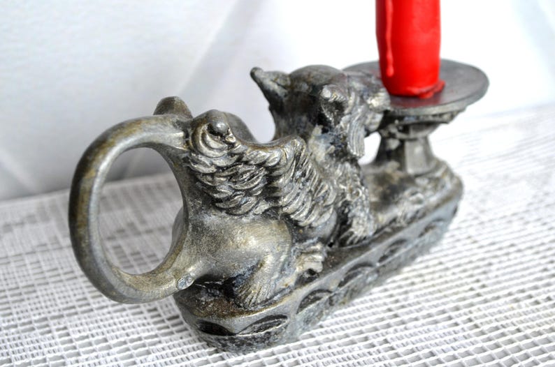 Goth Candle Holder Griffin Gargoyle with Handle, Gothic Witchy Candlestick Holder, Home altar decor, Witchcraft supplies